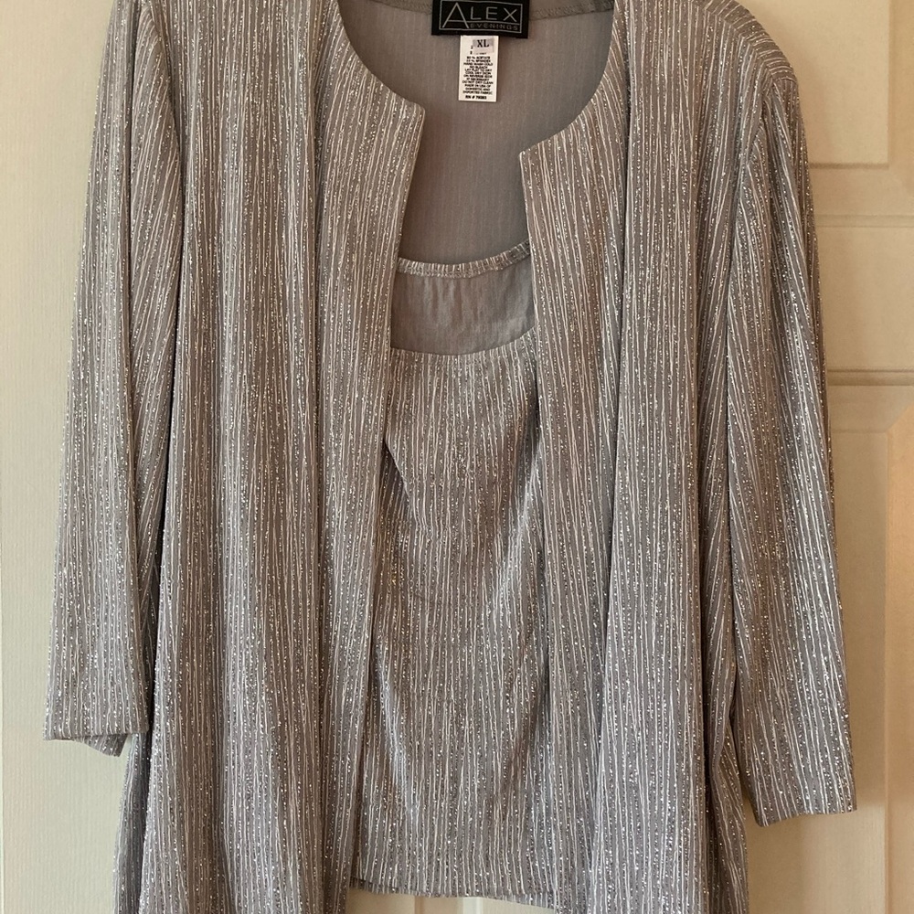 Alex Evenings Silver Cardigan Set, sz XL, Formal Wear, mother of the bride